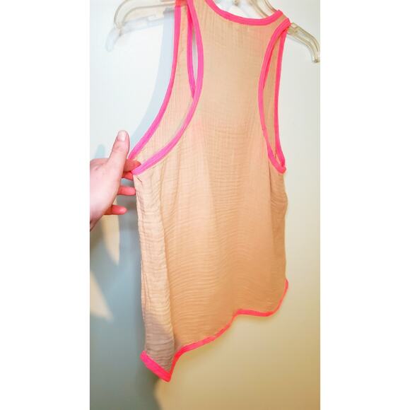 Sundry Beachy Boho Euro-Summer  Gauze Racerback Tank pink & tan Size L (3)- - Picture 3 of 3